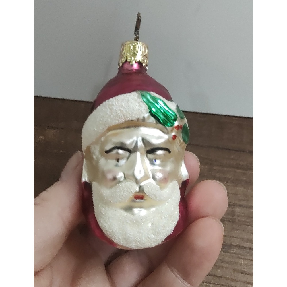 Vintage Inge Glas Mercury Glass Santa Head Christmas Ornament A2